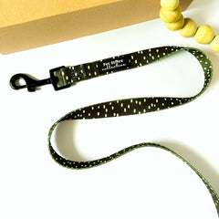 Dottie Days olive green anti-tangle dog lead lay flat with cream polka dots and black swivel clip by Pet Store Collective.