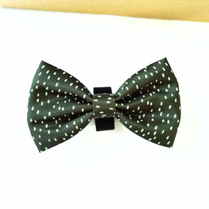 Dottie Days olive green dog bow tie with cream polka dots and black velcro back by Pet Store Collective.