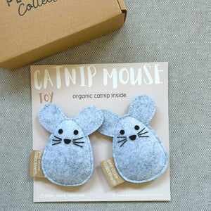 Eco-friendly catnip mouse toys by Pet Store Collective, handmade from recycled felt with organic catnip inside, pack of 2.