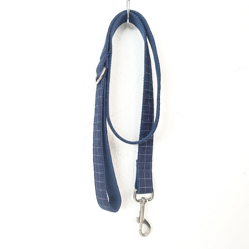 Navy Gingham Dog Collar Bow Tie Set