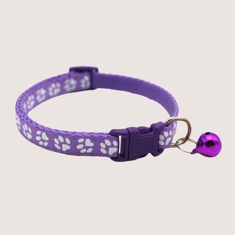 Purple Colour: Give your pet's style a boost with our cute paw print collars! Available in 12 vibrant colours, each collar comes with an attached bell for extra charm and is super easy to adjust. Shop now to add some flair to your furry friend's look!