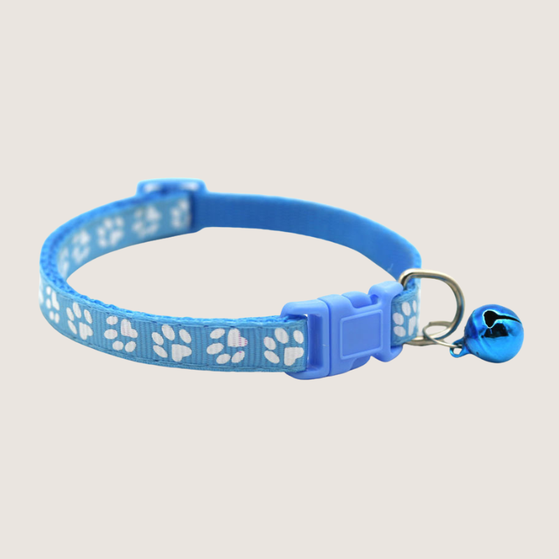 Sky Blue Colour: Give your pet's style a boost with our cute paw print collars! Available in 12 vibrant colours, each collar comes with an attached bell for extra charm and is super easy to adjust. Shop now to add some flair to your furry friend's look!