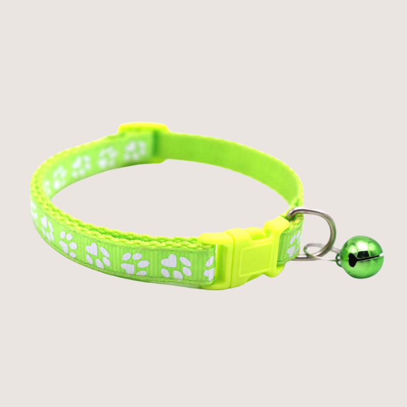 Fluorescent Green Colour: Give your pet's style a boost with our cute paw print collars! Available in 12 vibrant colours, each collar comes with an attached bell for extra charm and is super easy to adjust. Shop now to add some flair to your furry friend's look!