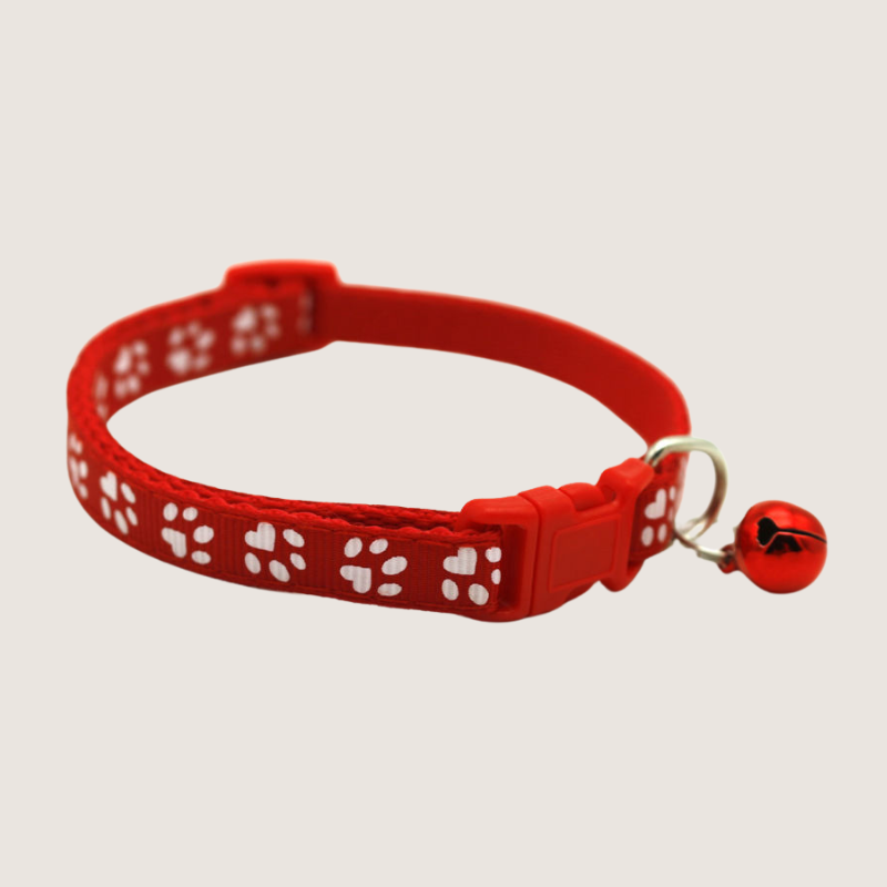 Red Colour: Give your pet's style a boost with our cute paw print collars! Available in 12 vibrant colours, each collar comes with an attached bell for extra charm and is super easy to adjust. Shop now to add some flair to your furry friend's look!