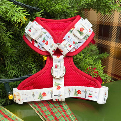 Back view of our limited release Christmas Magic holiday dog harnesses. Crafted from soft, quick-dry neoprene with padded mesh for everyday comfort. Fully adjustable around the neck and chest for growing pups and perfect for festive walkies.