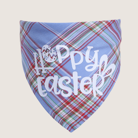 Blue Colour Happy Easter: Adorable Easter pet bandanas with charming gingham patterns, made from breathable and durable cotton for comfort and style. Adjustable neck circumference of 25-42 cm ensures a perfect fit for pets of all sizes. Elevate your pet's Easter style.