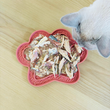 Pink Colour With Pet Food: Durable and Safe Paw Lick Mats crafted from thick, BPA-free, non-toxic silicone for stress-free mealtime and bath time. Stimulating design encourages mental engagement, while suction cups ensure stability during grooming sessions.