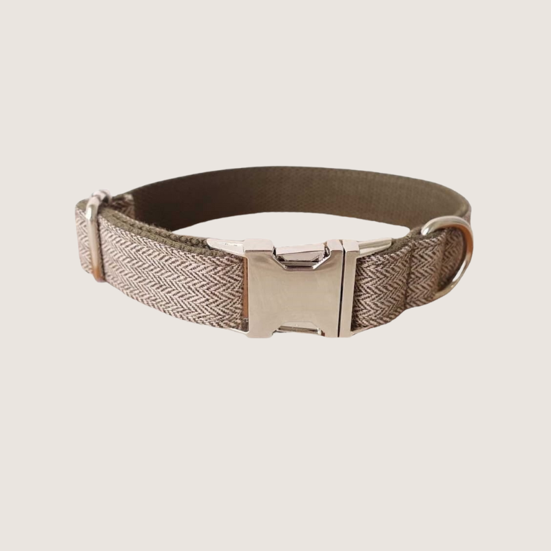 Light Brown Personalised Dog Collars: Durable nylon collars engraved with your pet's name and your contact details for quick identification. Complete the look with matching leads. Free engraving and shipping across Australia, USA, UK, and Germany. Get yours now!