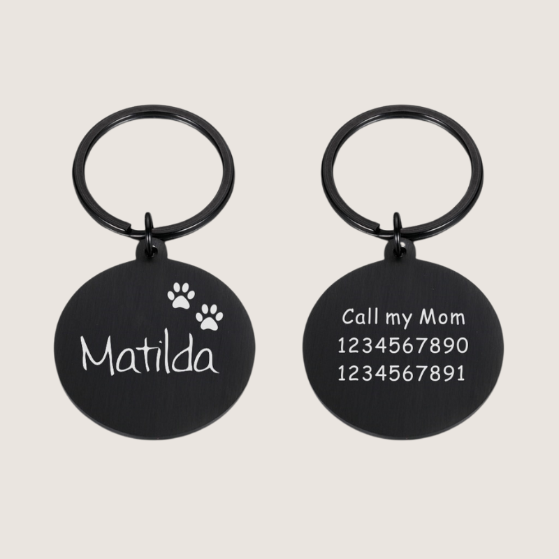 Black Colour: The safety of your pet’s is our greatest priority. Our pet ID tags are engraved and personalised ensuring the safety of your furry friend. If they do get lost owners can be easily reached and be reunited with their pets. This minimal yet stylish stainless-steel ID pet tag is durable and long-lasting. Personalised engraving included! Key Points: stainless-steel material, durable & long-lasting, free engraving included.
