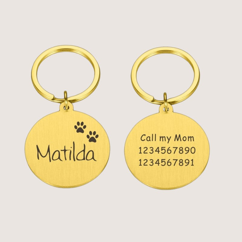 Gold Colour: The safety of your pet’s is our greatest priority. Our pet ID tags are engraved and personalised ensuring the safety of your furry friend. If they do get lost owners can be easily reached and be reunited with their pets. This minimal yet stylish stainless-steel ID pet tag is durable and long-lasting. Personalised engraving included! Key Points: stainless-steel material, durable & long-lasting, free engraving included.