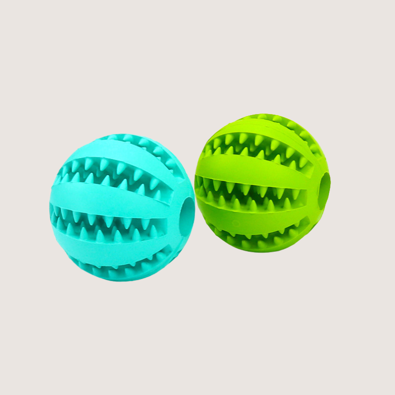 Aqua and Green Interactive Treat Ball Toy: Say goodbye to plaque with our interactive treat ball toy. Crafted from bite-resistant rubber in aqua and green colors, it promotes dental health and mental stimulation. Available in two sizes: Small (S) with a 5CM circumference and Medium (M) with a 7CM circumference. Perfect for engaging playtime and healthy teeth.