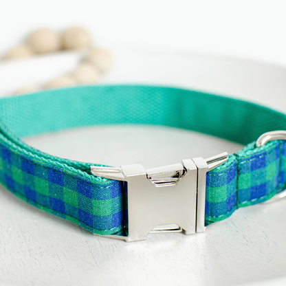 Teal Gingham Bow Tie Dog Collar Collection