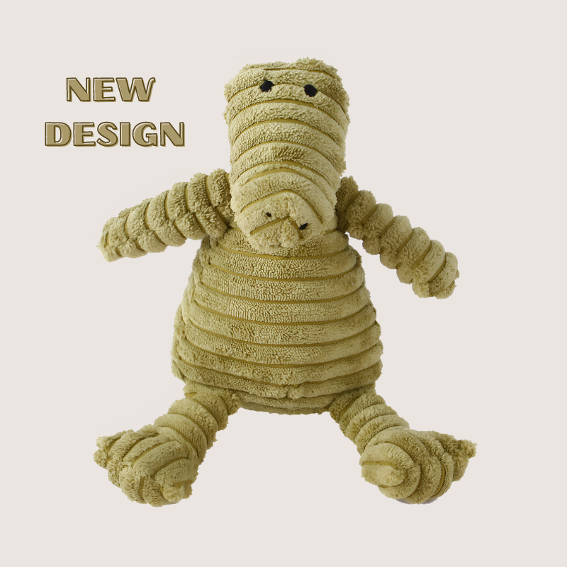 Charming Animal Squeaker Toys Promote Dental Health! Durable corduroy crocodile toy satisfies chewing instincts while stimulating teeth and gums for a healthier smile. Perfect for cuddles and playtime!