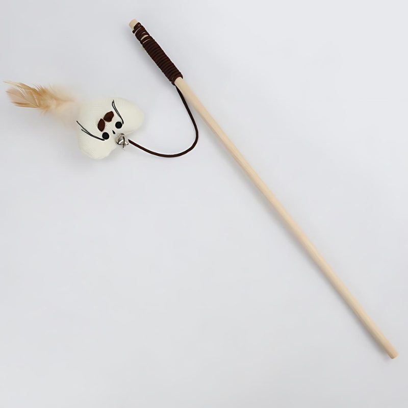 Eco-Friendly Cat Teaser Wand with Feather Heart Design - Elevate playtime with sustainable materials and engaging features like a wooden handle, elastic rope, and prey-mimicking bell. Strengthen your bond and keep your cat happy, active, and healthy. Shop now with our 30-day money-back guarantee!