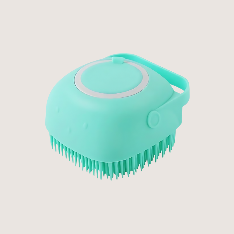 Discover the convenience of our green silicone bath brush. With its ergonomic handle and soft bristles, it provides a soothing bath experience for your furry friend while removing loose hair.