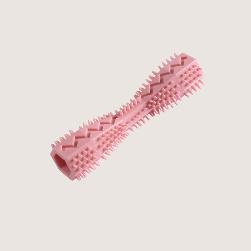  Pink Rubber Chew Toy: Crafted from durable, BPA-free rubber, this 14.2CM long and 3.6CM wide chew toy ensures safety and long-lasting use, perfect for dental care and interactive fun for dogs.