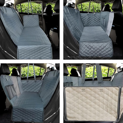 Our grey dog car seat cover with protective sides shields car doors from your furry friend's scratches while keeping the seats clean from pet hair and dirt.