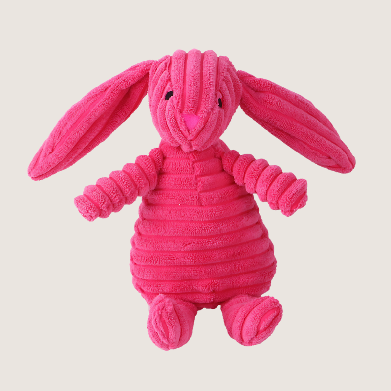 Charming Animal Squeaker Toys Promote Dental Health! Durable corduroy rabbit toy satisfies chewing instincts while stimulating teeth and gums for a healthier smile. Perfect for cuddles and playtime!