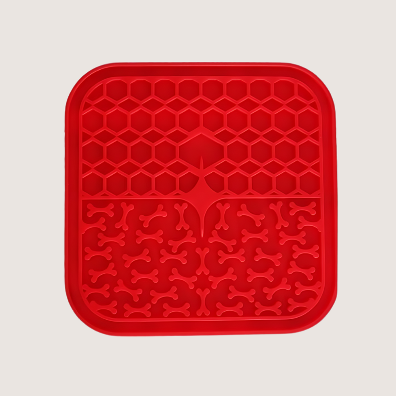 Red Suction Lick Mat crafted from BPA-free, food-grade silicone. Length: 15 cm. Provides mental stimulation, supports healthier eating habits, and has a durable, long-lasting design. Safe for dishwasher and freezer.