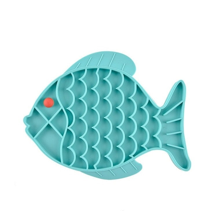 Blue Colour Fish Design: Silicone Puzzle Lick Mats: Engage and challenge your pet for optimal health! Slow down eating, improve digestion, and promote mental activity. Under the sea design keeps boredom at bay. Exciting mealtime with our mats!