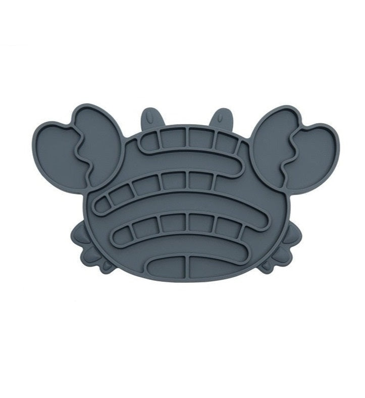 Grey Colour Crab Design:  Silicone Puzzle Lick Mats: Engage and challenge your pet for optimal health! Slow down eating, improve digestion, and promote mental activity. Under the sea design keeps boredom at bay. Exciting mealtime with our mats!