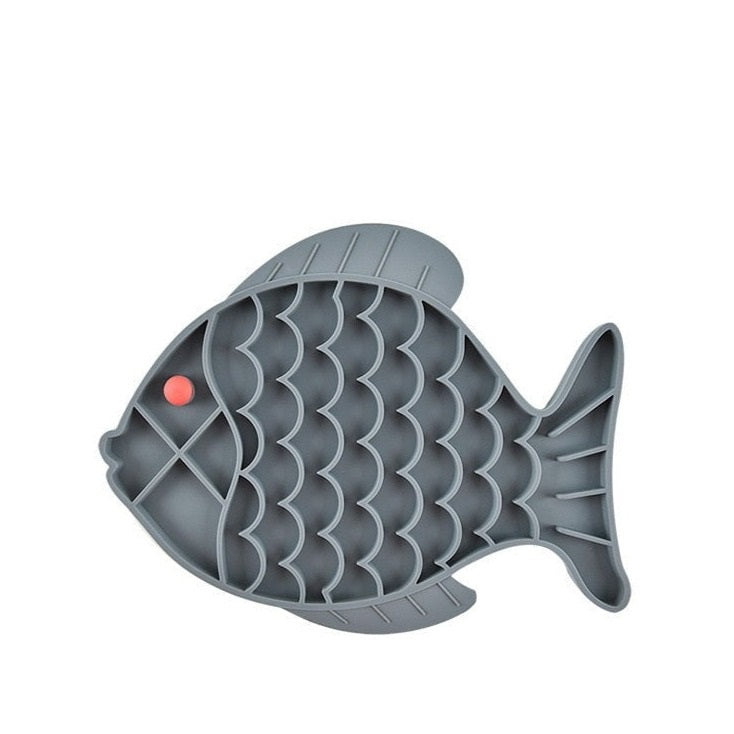 Grey Colour Fish Design: Silicone Puzzle Lick Mats: Engage and challenge your pet for optimal health! Slow down eating, improve digestion, and promote mental activity. Under the sea design keeps boredom at bay. Exciting mealtime with our mats!