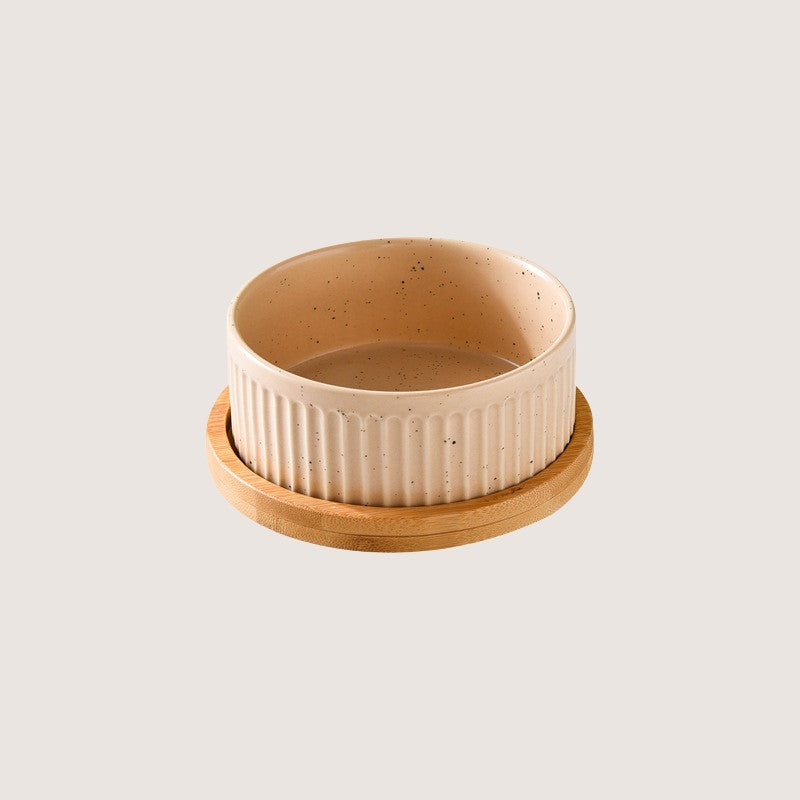Earthy Pastel Single Bowl with Base: Stylish ceramic bowls with eco-friendly bamboo bases provide convenience and hygiene for your home. Available in single bowl with bamboo base, two bowls with base, three bowls with bamboo base, and single pet bowls on their own. Anti-slip bamboo bases prevent spills, while dishwasher-safe design simplifies cleanup. Elevate your pet's dining experience with these high-quality, antibacterial bowls, ensuring style and functionality in every meal.