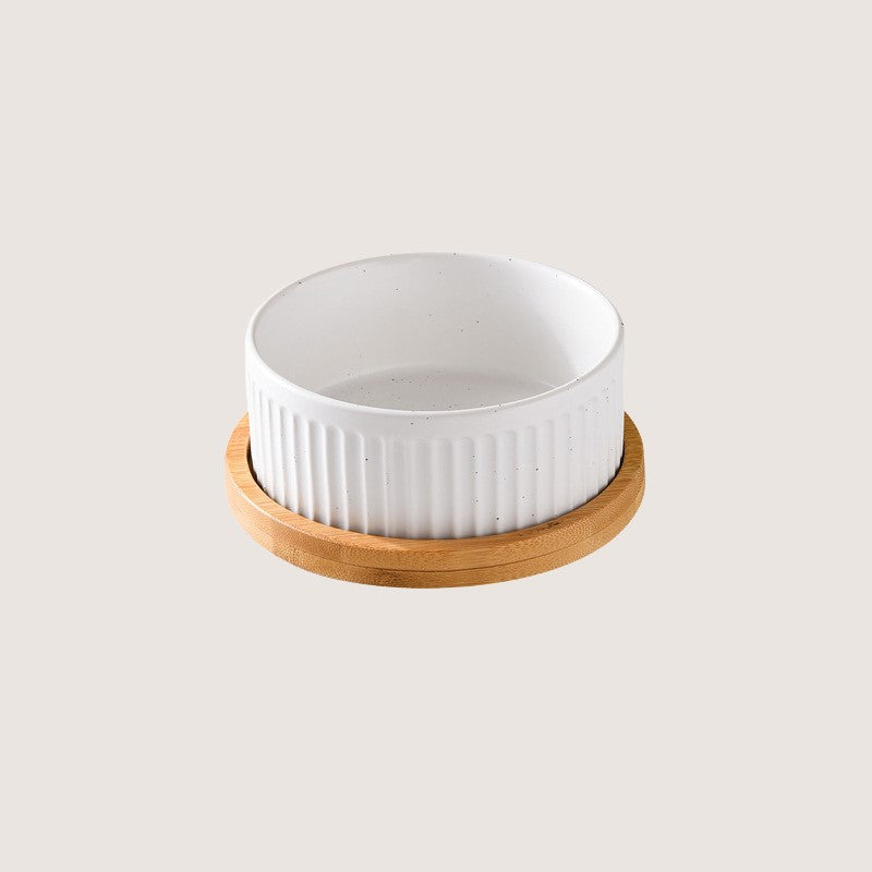 White Single Bowl with Base: Stylish ceramic bowls with eco-friendly bamboo bases provide convenience and hygiene for your home. Available in single bowl with bamboo base, two bowls with base, three bowls with bamboo base, and single pet bowls on their own. Anti-slip bamboo bases prevent spills, while dishwasher-safe design simplifies cleanup. Elevate your pet's dining experience with these high-quality, antibacterial bowls, ensuring style and functionality in every meal.
