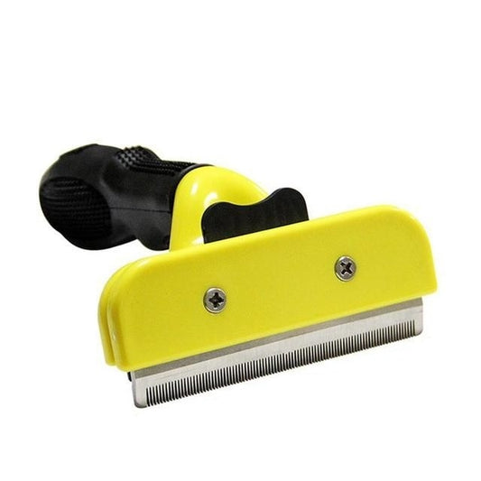Yellow Colour: Effortlessly remove pet hair without damaging their undercoat with our ergonomic deshedding pet brush. Keep your home hair-free with the quick-release button for easy hair disposal. Say hello to a beautifully groomed furry friend! Size Information: available in size small (4.5cm), medium (6.8cm), and large (10.2cm). 